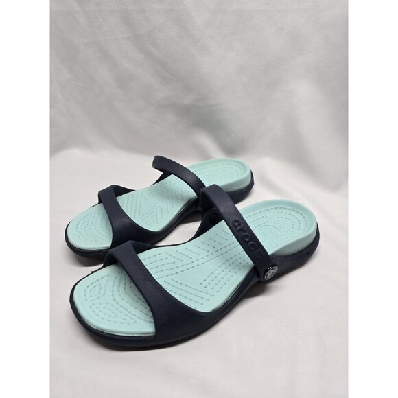 Crocs Cleo Strappy Sandals Women's Size 7 Turquoise/Navy Blue Dual Strap - Picture 2 of 14